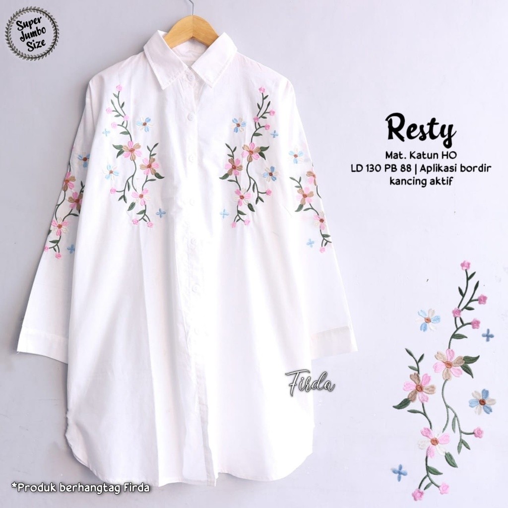 RESTY TUNIK JUMBO BAJU ATASAN KEMEJA LENGAN PANJANG KATUN BORDIR PREMIUM LD 130