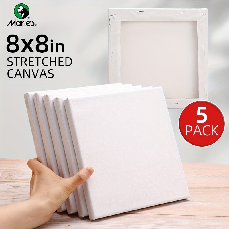 

Marie's 8x8" Stretched Canvas Blank 5 Pack, Small Size 20 x 20 cm,For Acrylic Pouring Painting,Oil,Perfect for Adults & Hobbyist