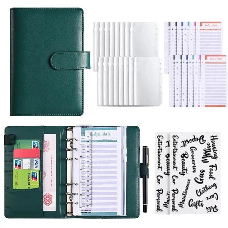 

Macaron Color A6 Budget Binder Planner with 6PCS Cash Envelopes Colorful PU Leather Notebook Covers Folder Binder Binder Pockets