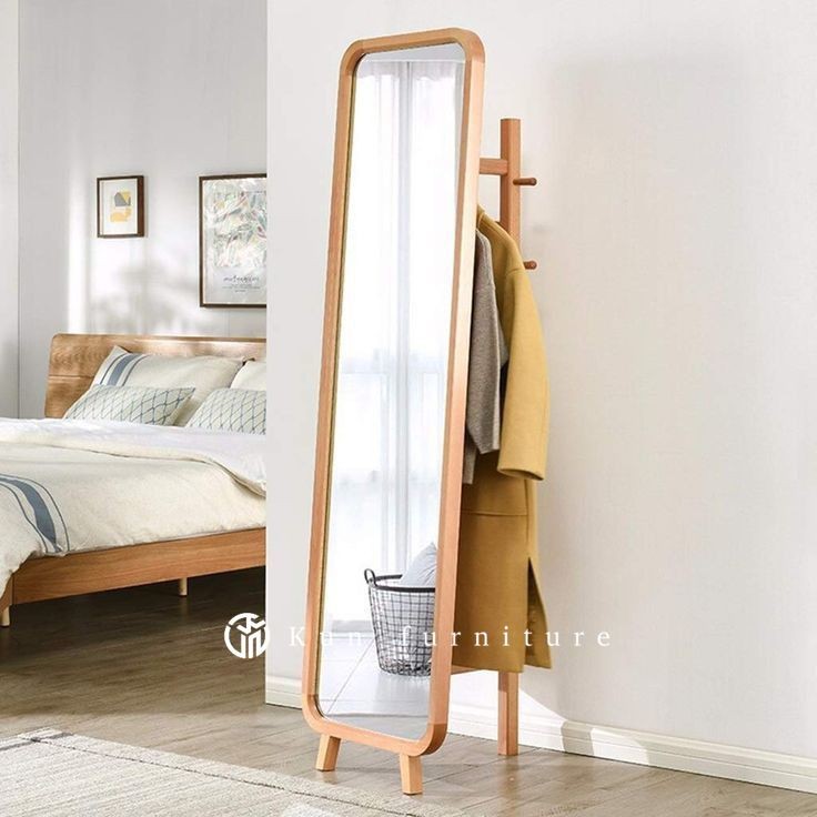 standing mirror full body kayu jati plus gantungan baju