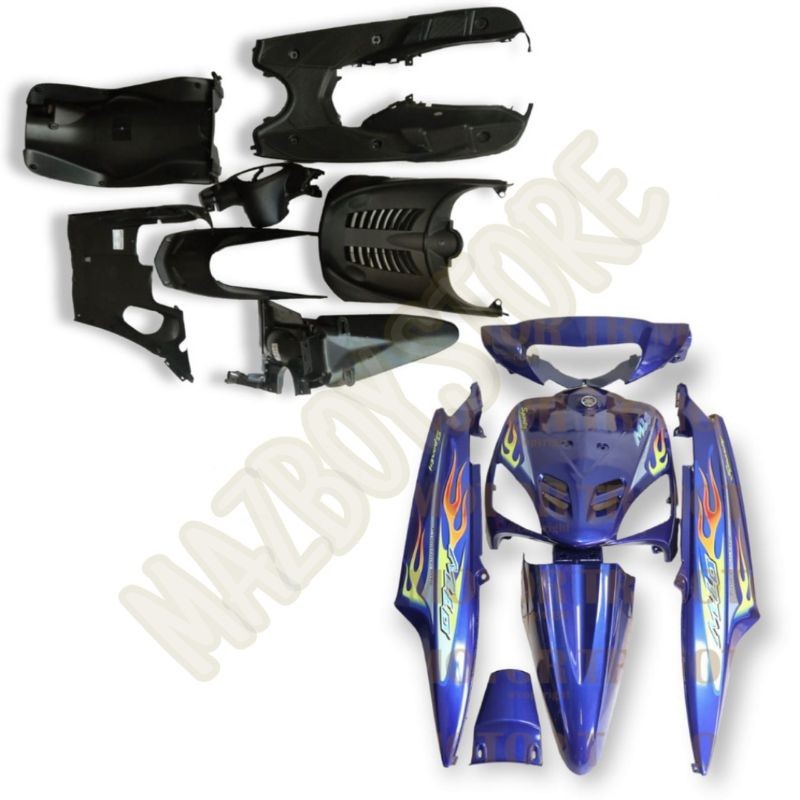 FULL SET BODY HALUS DAN KASAR YAMAHA MIO SPORTY BIRU TUA PLUS STRIPING || FULL HALUS KASAR BODY MIO 