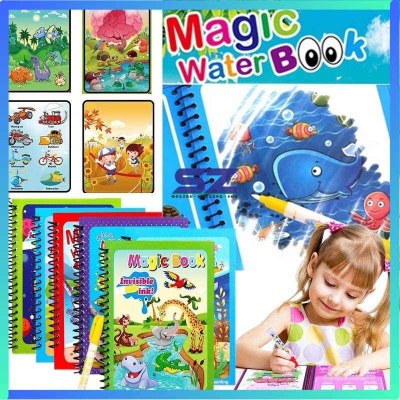 

Magic Water Book Magic Water Pen Buku Gambar Mewarnai Buku Warna Mainan Edukasi Anak REUSABLE