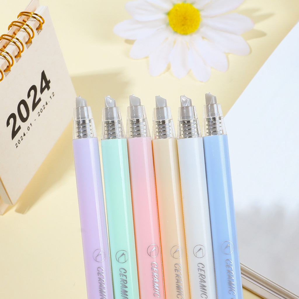 

1PCS Macaron Colors Retractable Ceramic Carving Pen,Pressed Type Safety Paper Cutter for Handcraft , Pen-shaped Utility Knife