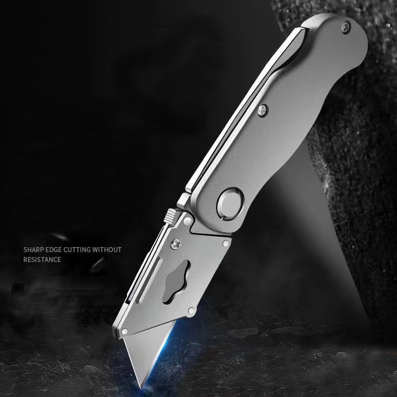 

Folding Box Cutter Utility Knife, Lightweight Aluminum Body with Belt Clip, Quick Change SK5 Blades Razor Cutting Opener Tool