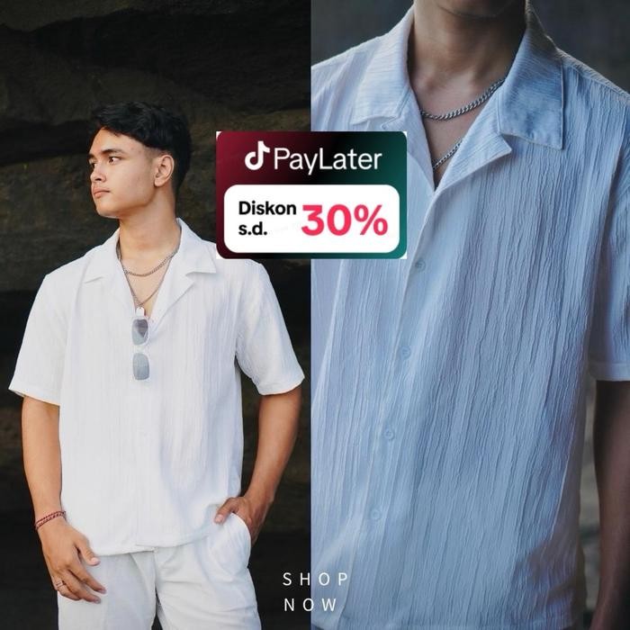 Kemeja Casual kemeja pantai Pria Lengan Pendek - Baby Crush Series Putih All Varians - Putih, S