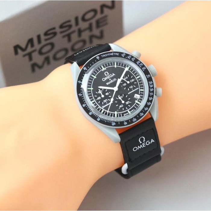 "V.NLN" - TERBARU Jam Tangan analog pria OMG X SWATCH chrono variasi FREE BOX - Hitam Abu