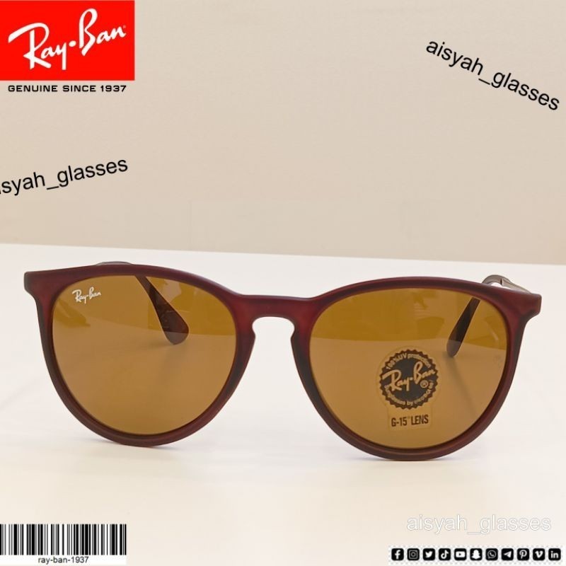 (COD) Kacamata Ray-ban hitam erika Rb4171 coklat doff lensa kaca uv Italia  Unisex
