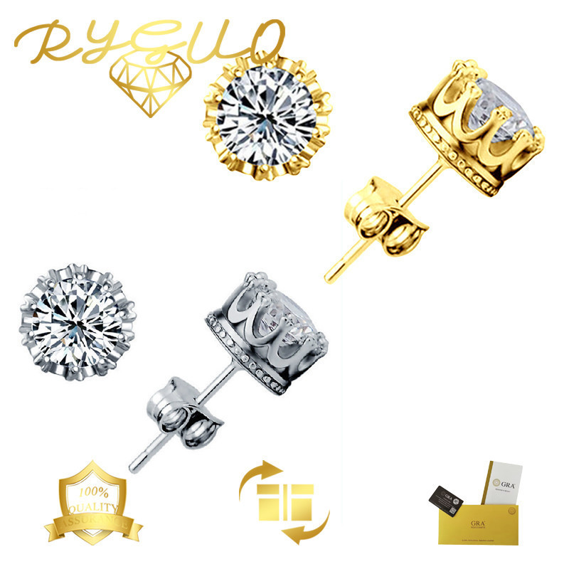 RYGUO Anting Mahkota Moissanite Emas 18k