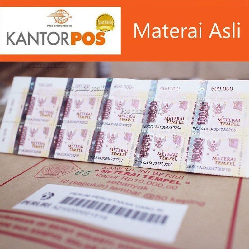 

50 pcs Materai Meterai Tempel 10000 Asli Pos Indonesia, GARANSI ORIGINAL, bebas pengembalian..!!