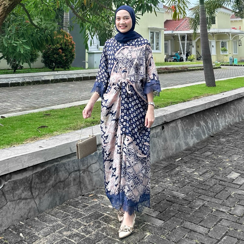 Dress Gamis Batik Viscose  Brokat Modern Wanita Model Kaftan Elegan untuk Kondangan dan Pesta Muslim