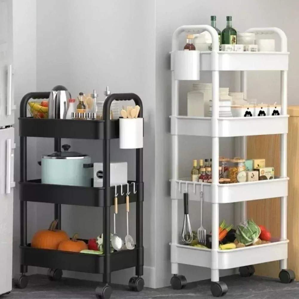 1pc Rak Besi Penyimpanan Rak Bertingkat Rak Troli Rak Baja Karbon Rak Multifungsi Kuat Rak Kamar