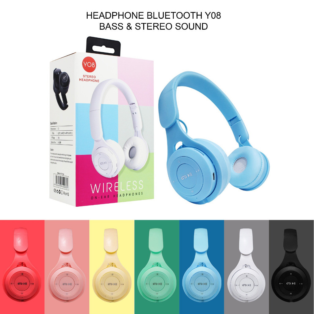 HEADPHONE BLUETOOTH HEADSET WIRELESS MACARON Y08