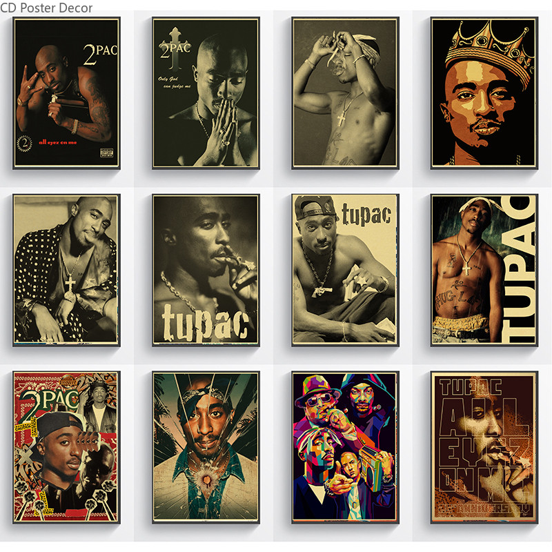 

Hip Hop Singer Tupac Posters Rapper 2PAC Retro Poster Kraft Paper Prints Vintage Room Bar Home Decor Aesthetic Art Wall Painting