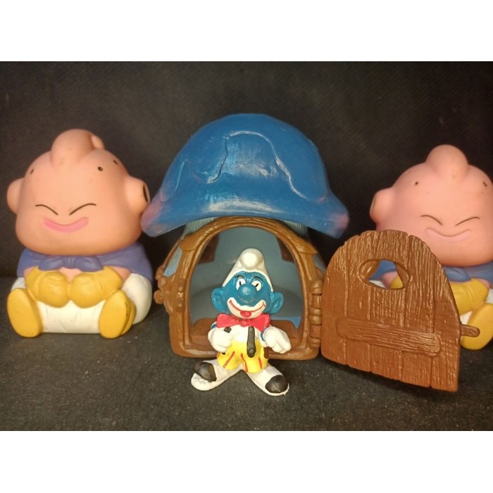 smurf shcleich vintage figure smurf house and clown smurf badut ori