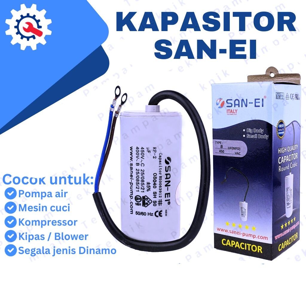 KAPASITOR DINAMO 14UF 450 - KAPASITOR DINAMO MESIN JAHIT - SANYO .