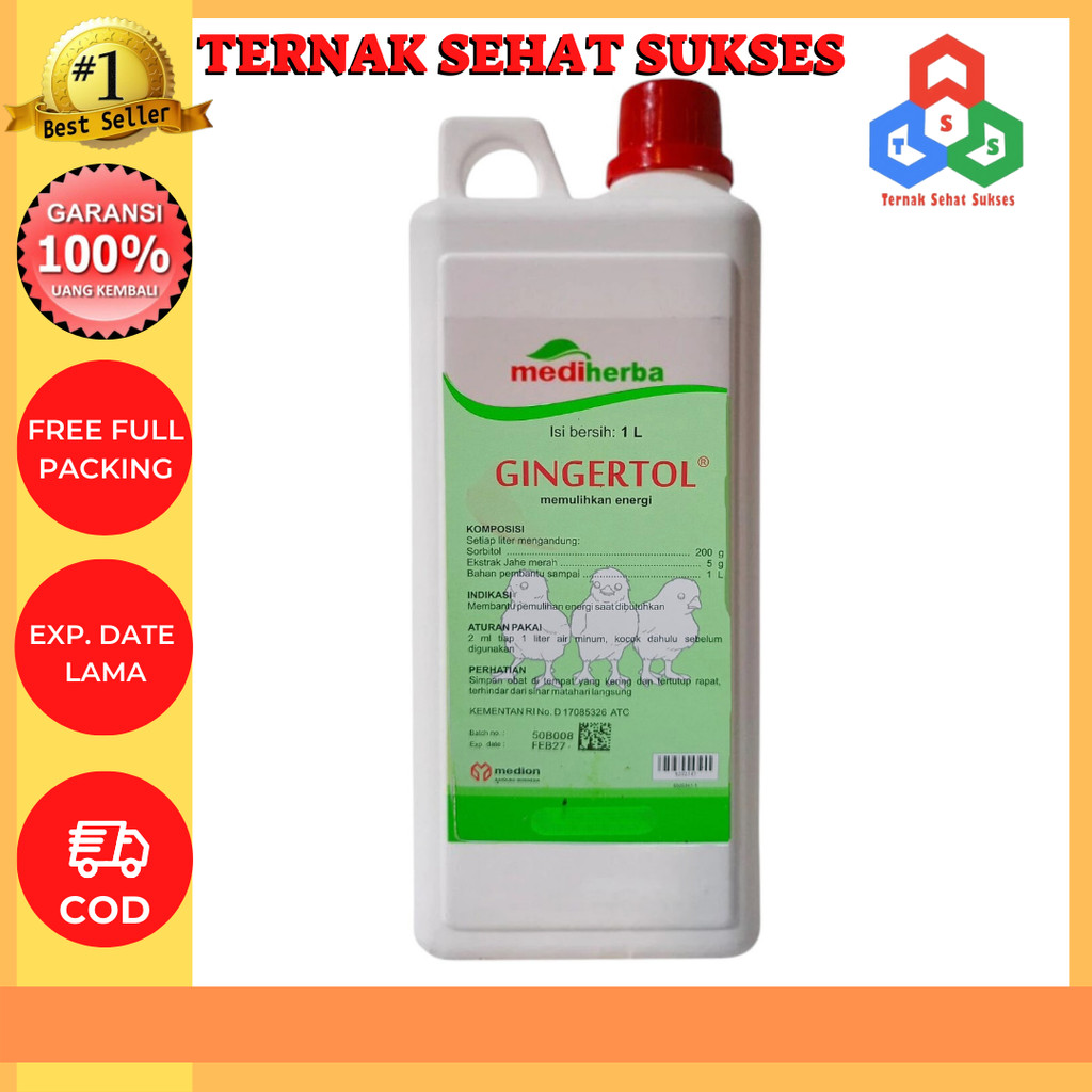 GINGERTOL 1 Liter MEDION Obat Suplemen Herbal Unggas Ayam Penguat Tenaga Stamina Jahe Merah Sorbitol