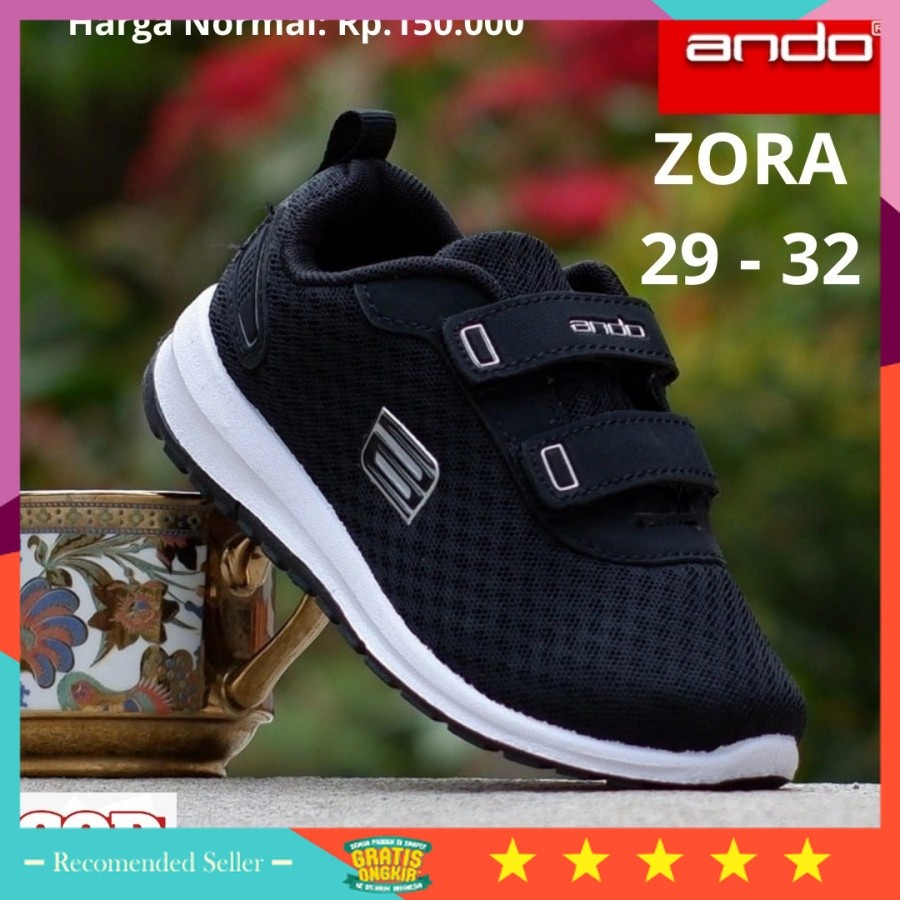 Sepatu Anak Keren Kekinian Sekolah Murah / Sepatu Anak Sekolah Perempuan Laki Laki ANDO Zora Hitam P