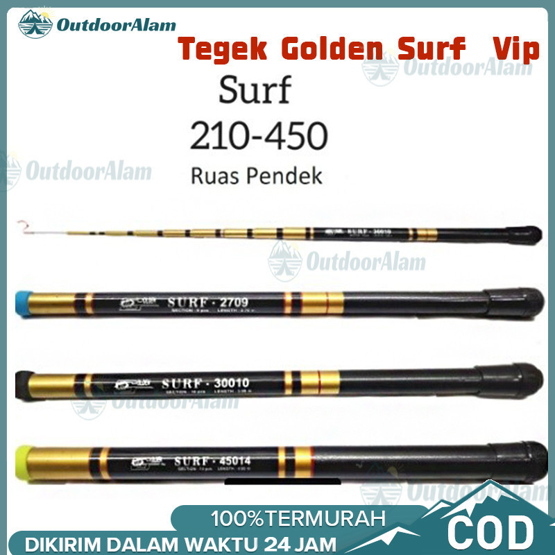 Tegek VIP GOLDEN SURF/MNK RUAS PENDEK 180, 210, 240, 270, 300, 330, 360, 450 Joran Pancing Tegek Sur