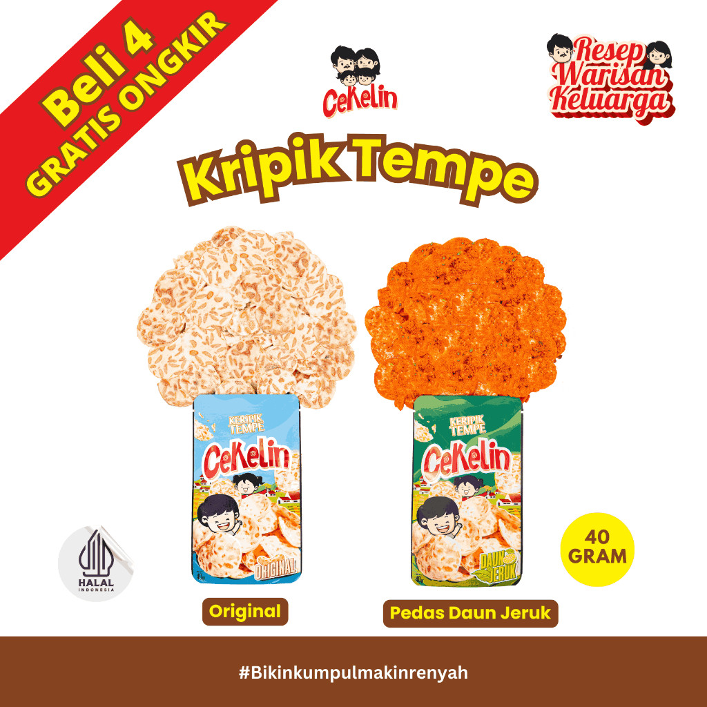 

CEKELIN Cemilan Keripik Tempe - Isi 40gr Beli 4 Gratis Ongkir