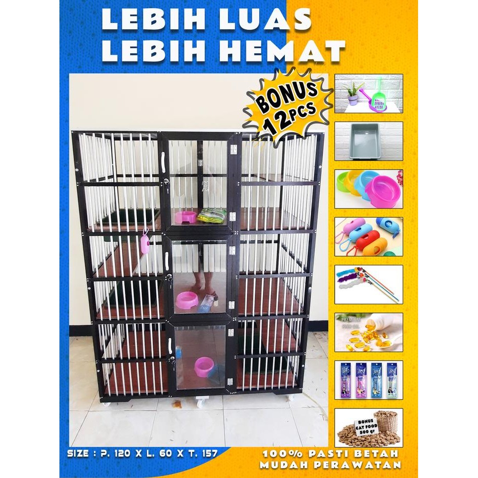 kandang kucing alumunium 3 pintu tingkat kamar murah kuat kokoh