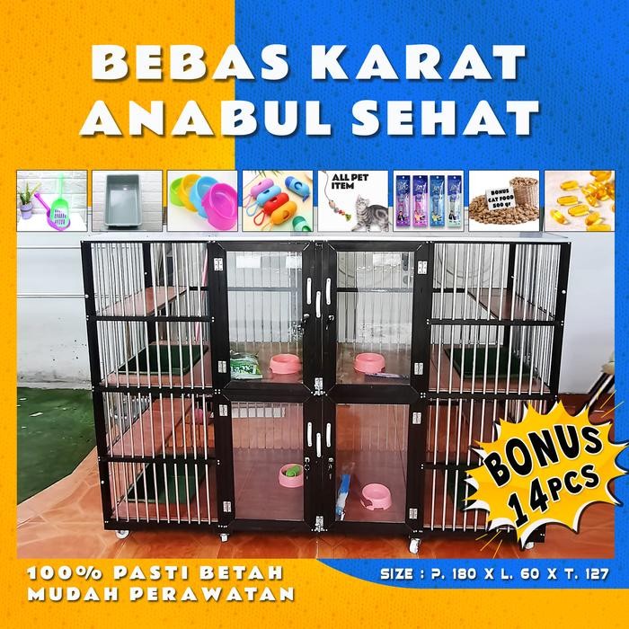kandang kucing alumunium 4 kamar pintu tingkat knockdown besar kuat