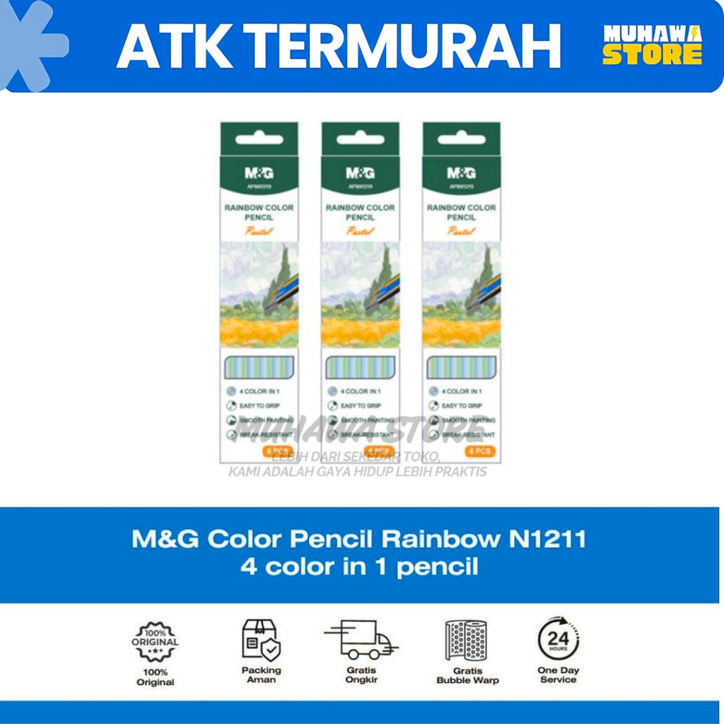 

M&G Pencil Color AWPQ2121/ M&G Pensil Warna Pastel 1 Set Isi 6 pcs/Pensil Warna Pelangi 4 Color in 1