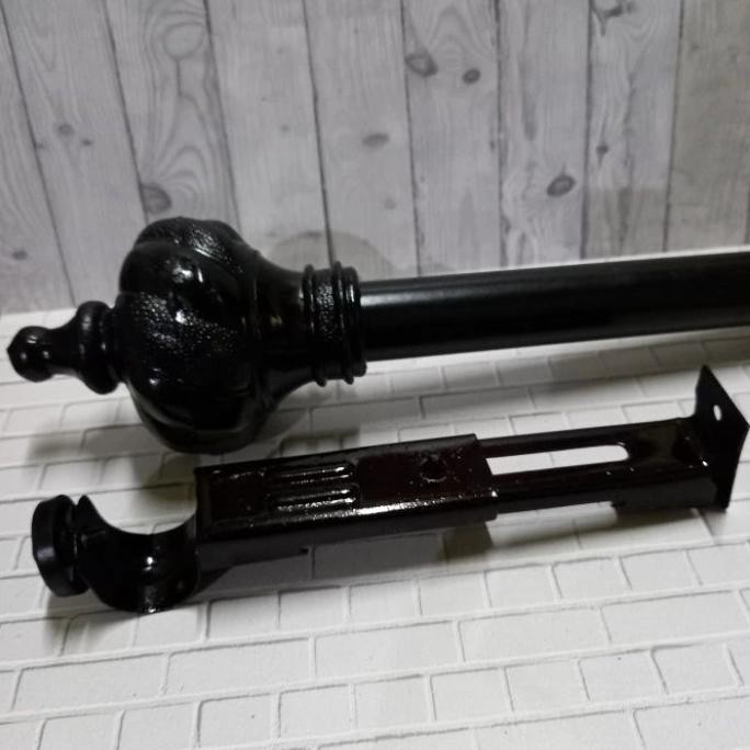 Promo tiang gorden / besi gorden polos / batang gorden garis / - HITAM POLOS, 160 cm Fullset terlari