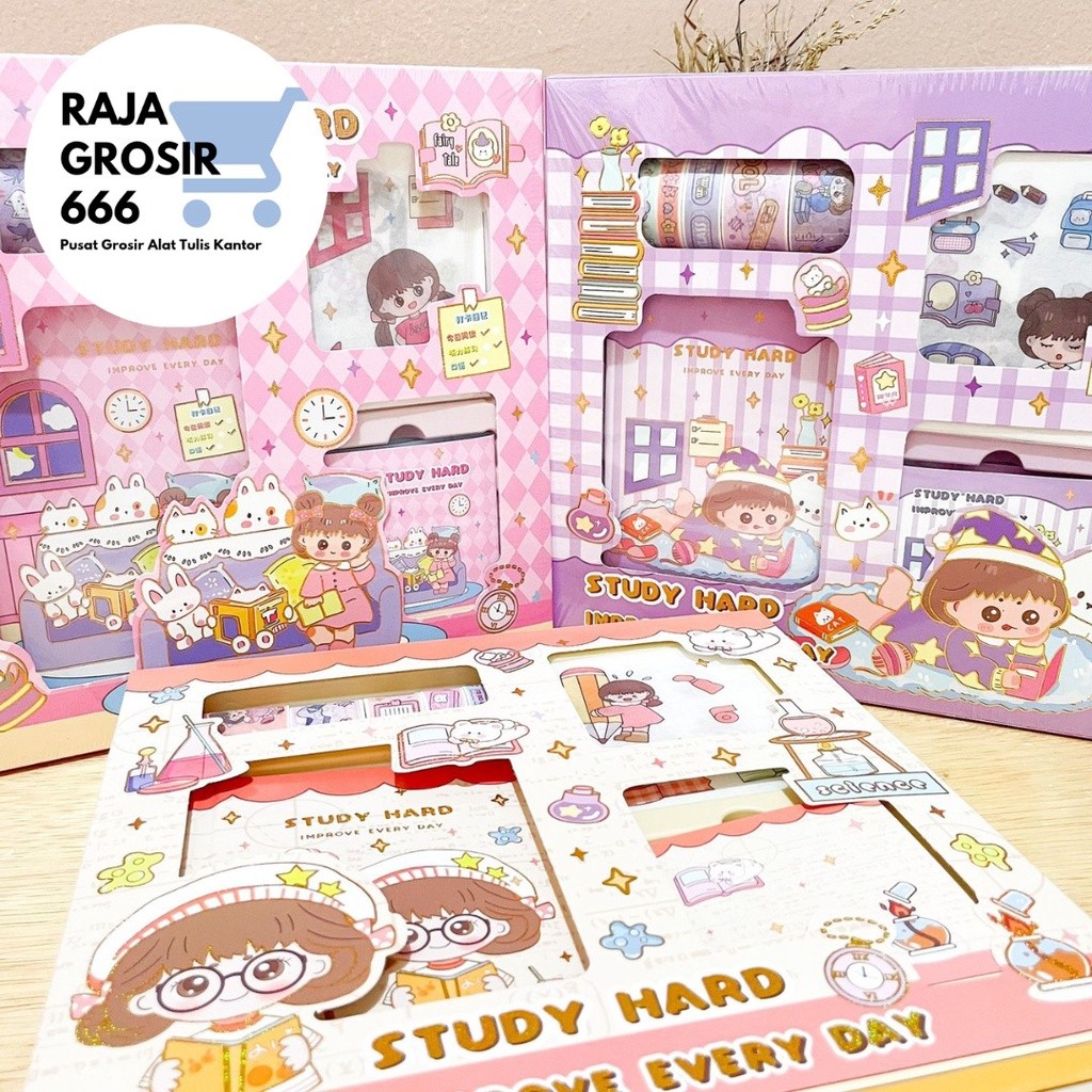 

JURNAL 4 IN 1 KODE S001 STUDY HARD (WASHI TAPE |STICKER|STICKY NOTES|NOTEBOOK A5)