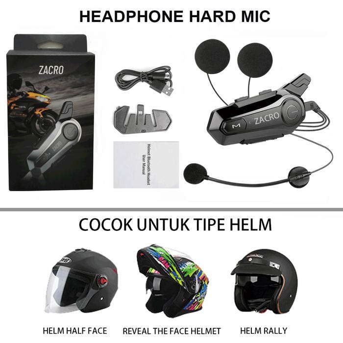 [PROMO]New Arrival ZACRO E1 Intercom Helm Bluetooth 5.0 FM Radio Waterproof IPX 6 Pairing Dua Arah I