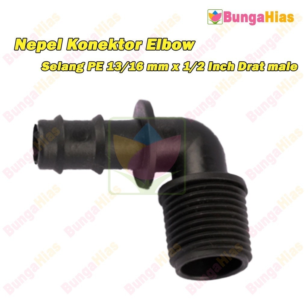 Konektor Elbow Selang PE 16 mm ( 1/2 ) X 1/2 Inch Male Drat Nepel Sambungan 13/16 Hidroponik Irigasi