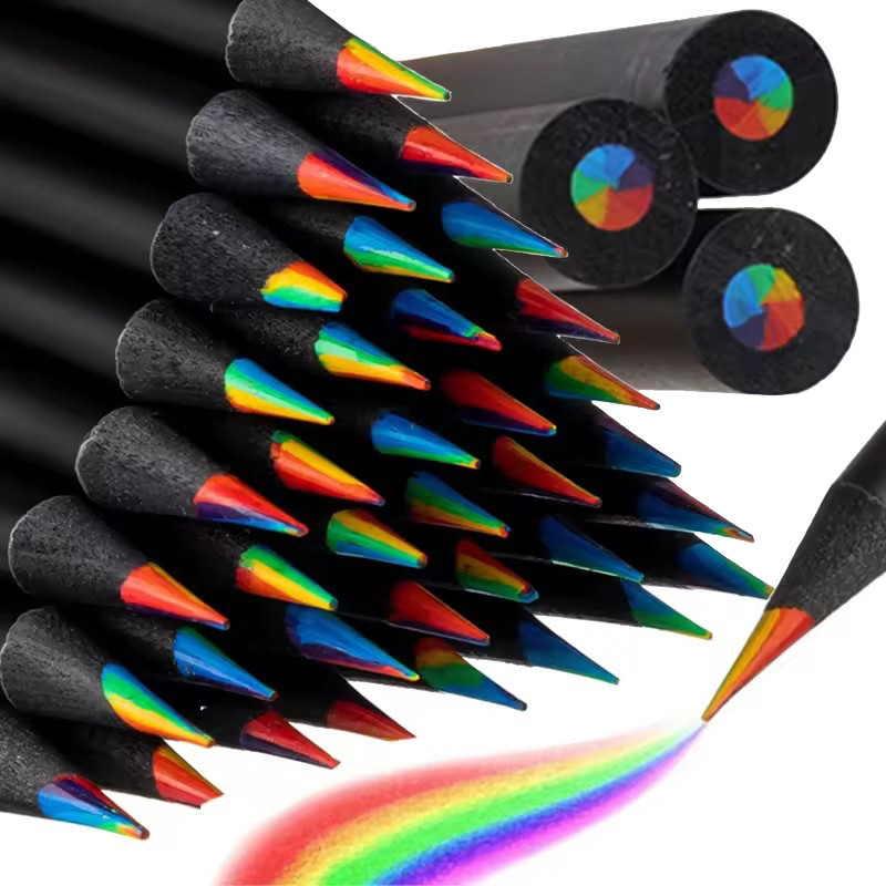 

10PCS 7-Color Rainbow Pencils Black Wood Multicolor Core Colored Pencils for Drawing Sketching Art DIY Kids Students Artists
