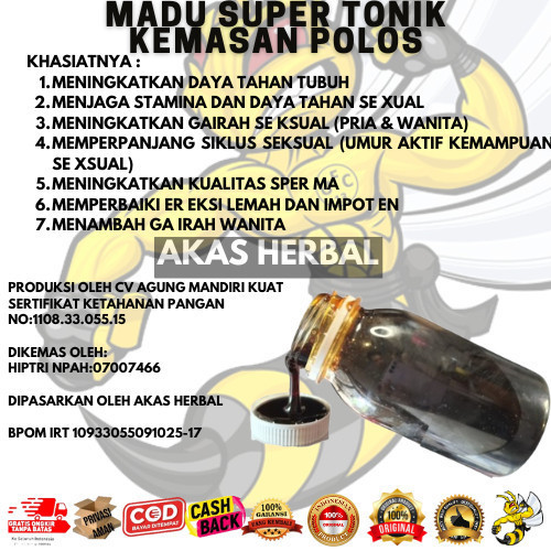 

TERLARIS madu segel merah tonik polosan isi 60ml BPOM TERDAFTAR RESMI TONIK POLOS