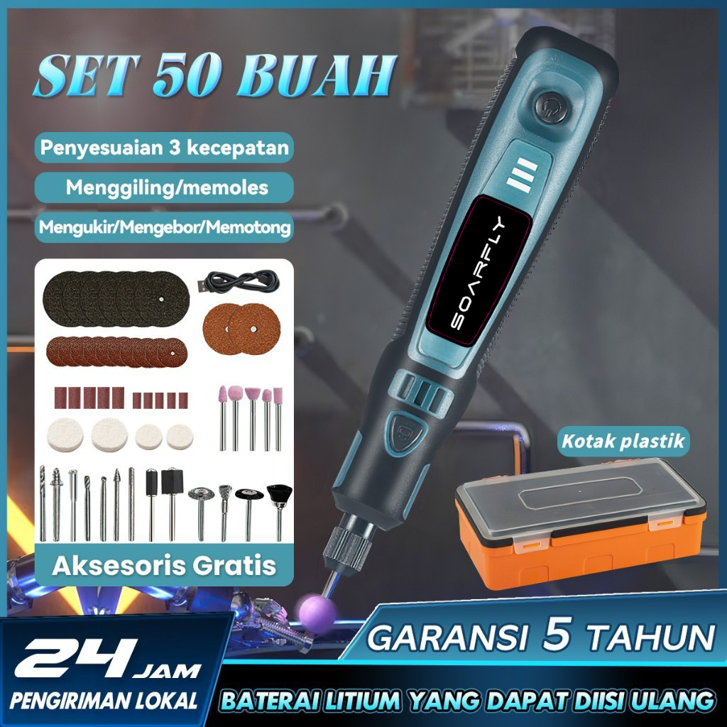 GANDISOP [] SOARFLY Bor Mini Drill Grinder 3 Kecepatan Grinda Bor Listrik Penghalus-Alat Gerinda Eng
