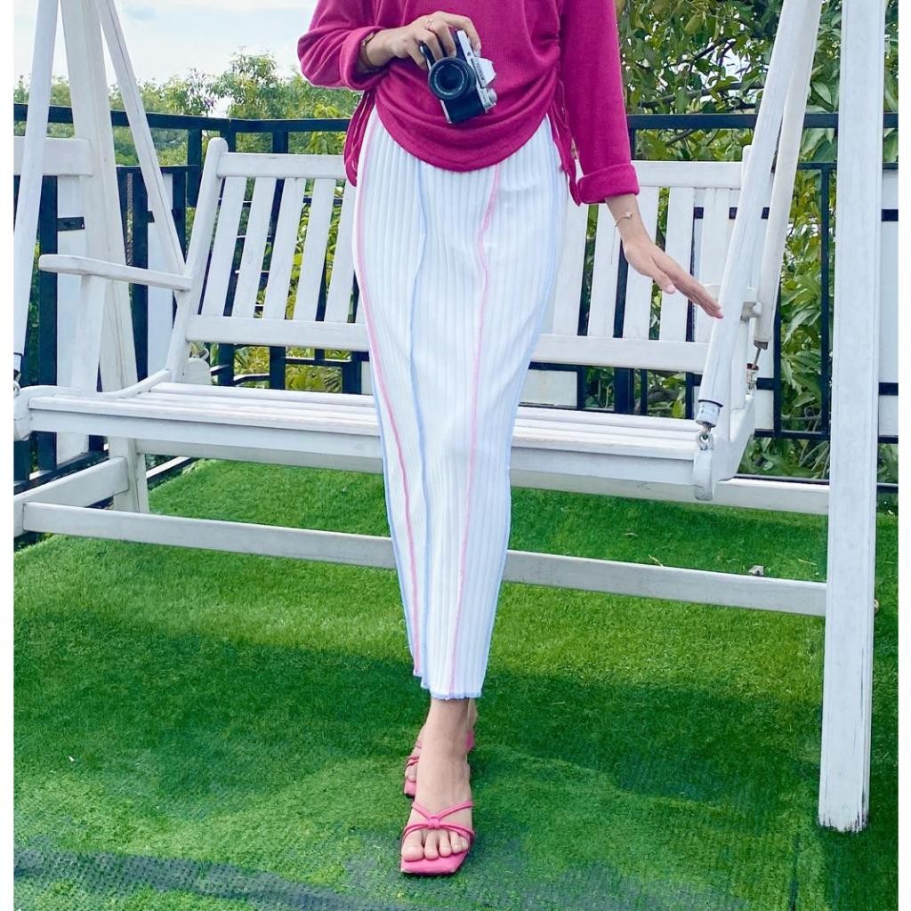 6.6 ALICE SKIRT - Rok Midi Panjang 7/8 Model Garis Pelangi Rok Span Wanita Melar GHS