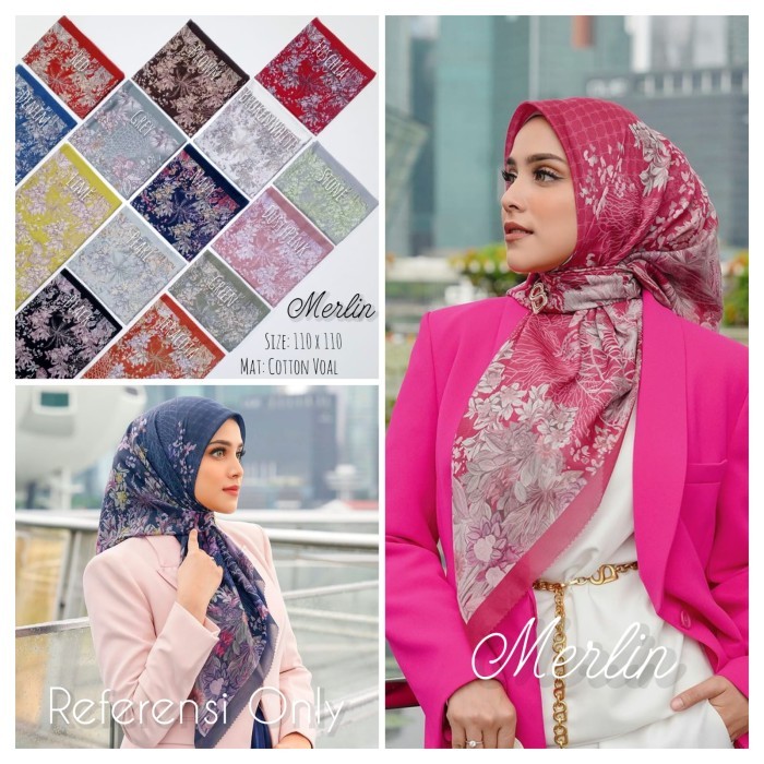 Hijab (Amariya) jilbab kerudung segiempat motif hijau lime lemon, dusty pink, fanta fuschia tua, put
