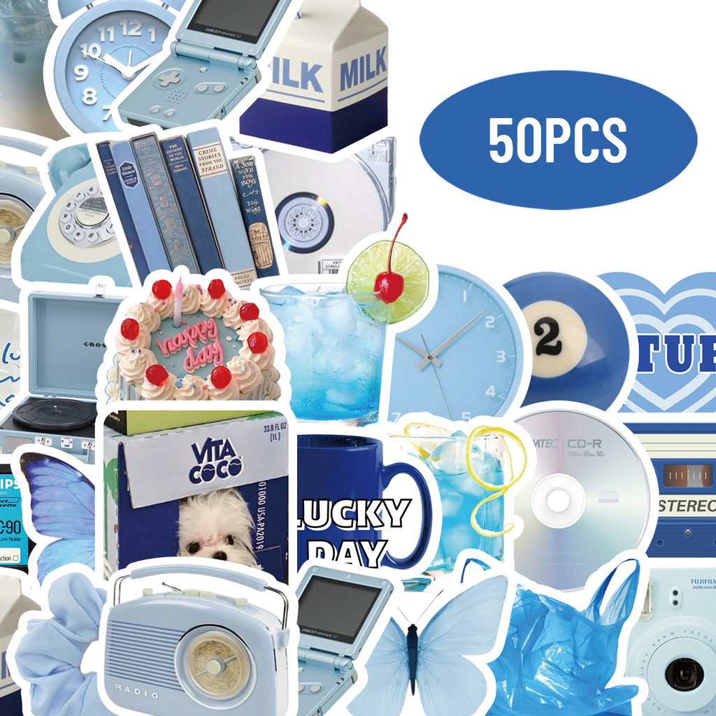 

50Pcs Sky Blue Element Sticker,Advanced Style,Decorative DIY Mobile Skateboard Bike Notebook