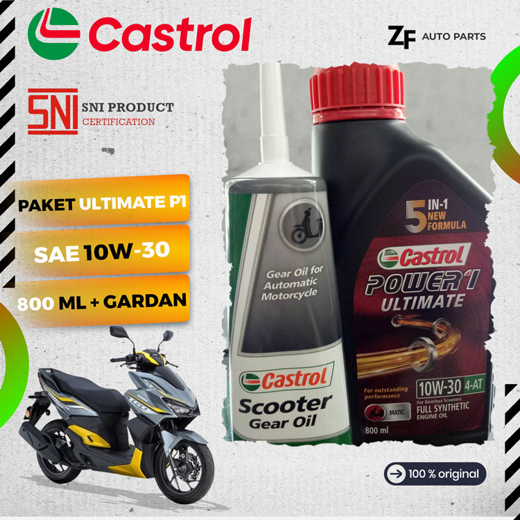 PAKET OLI MESIN MOTOR CASTROL POWER 1 ULTIMATE MATIC SAE 10W30 0,8L + CASTROL GARDAN 120ML MIO VARIO