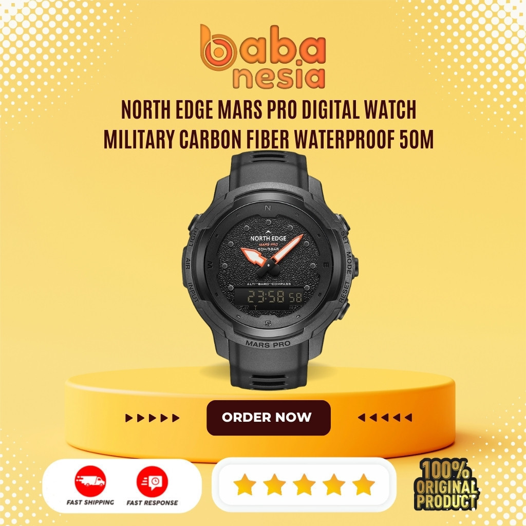 NORTH EDGE MARS PRO Jam Tangan Digital Militer Karbon Fiber Tahan Air 50M