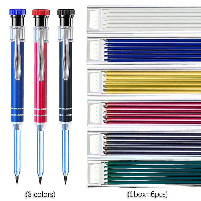 

3 Colors 2.8mm Metal Woodworking Pencil Comes with A Sharpener Long Head Deep Hole Marker for Carpenter Woodworking Architect