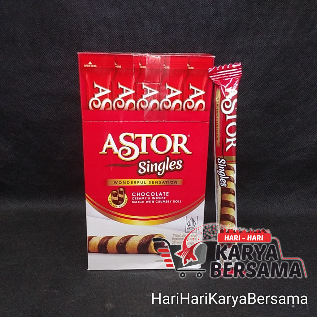 

MAKANAN RINGAN ASTOR SINGLES WAFER STIK COKELAT BOX 20'S X 15.5GR