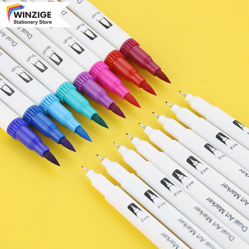 

Winzige 12 Warna Color Brush Pen double tip Pena Kuas Warna Calligraphy Brush Lettering Aesthetic Brush Marker Pena Kuas Warna Pulpen Pena Kaligrafi Coloring Markers