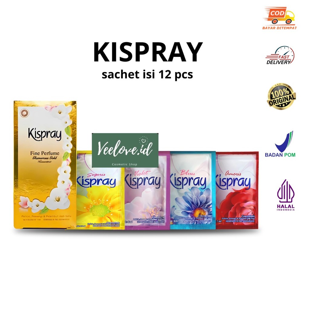 Kispray Pewangi Pakaian Renceng (12 Sachet) | Amoris | Bluis | Violet | Sigeris | Glam Gold