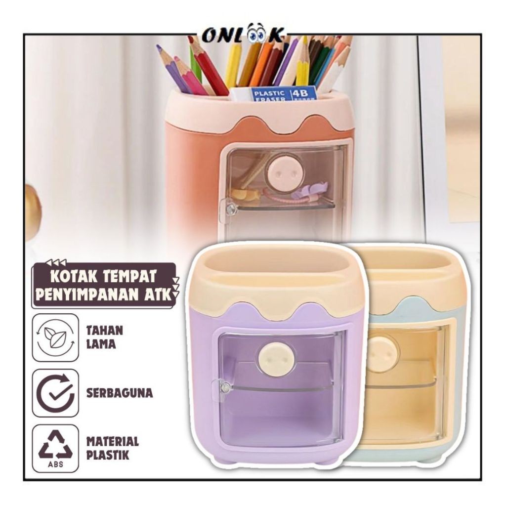 

Kotak Penyimpanan Alat Tulis Sekolah / Storage Box Organizer Stationery / Meja Laci Mini 2 Tingkat Bentuk Kulkas Aesthetic