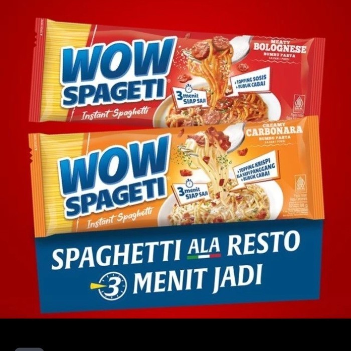 

Wow Spageti spaghetti instant meaty bolognese / creamy carbonara 88 gr pcs