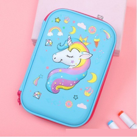 

[New]Promo Tempat pensil unicorn kotak pensil pensil case hardtop 3D unicorn lucu - Kepala Biru