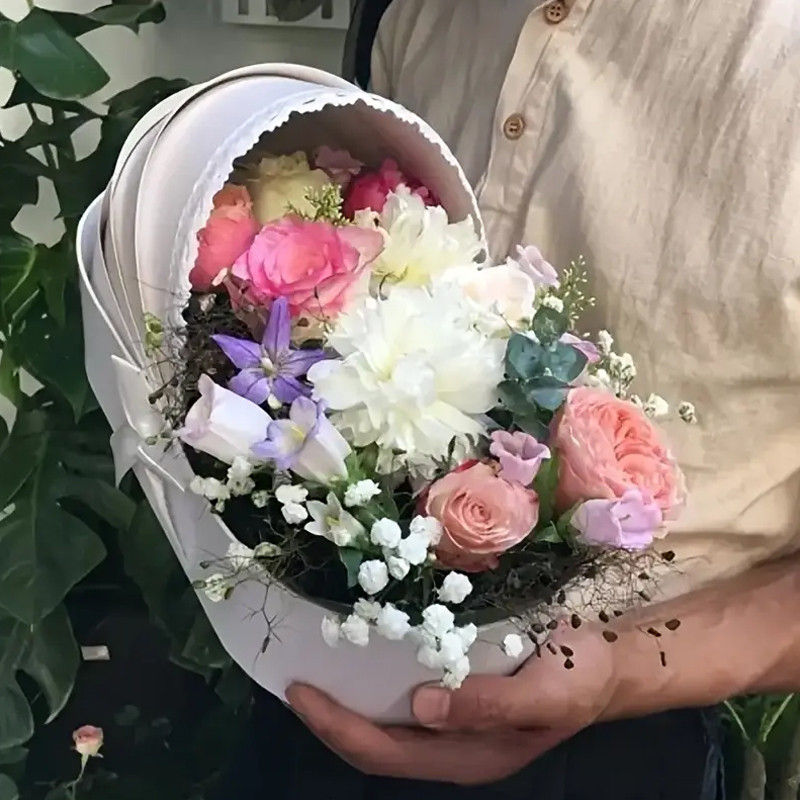 

Lace Ribbon Flower Box Baby Cradle Shaped Flower Box Bow Gift Flower Arrangement Basket Flower Packing Boxes Wedding Party Decor