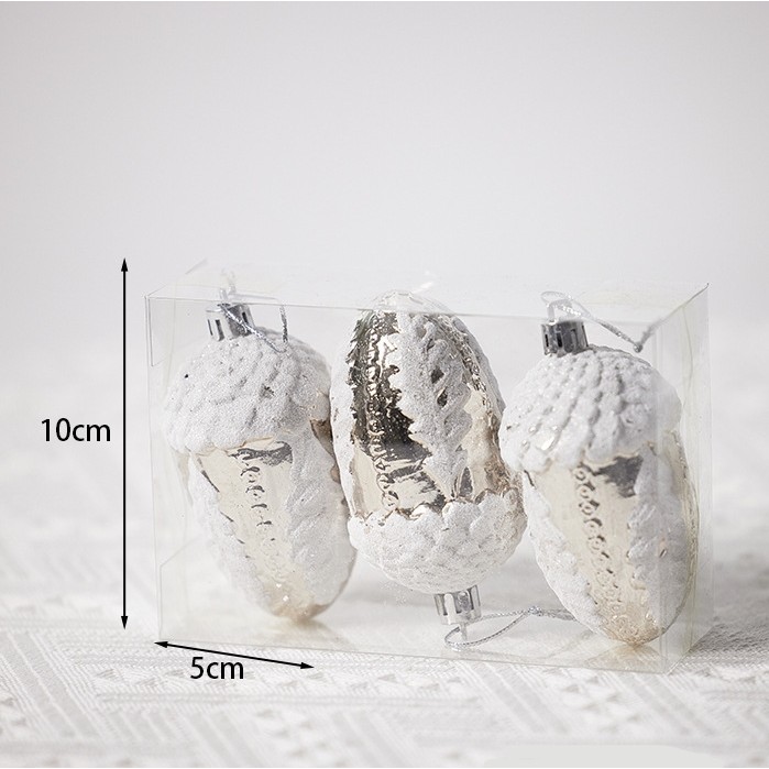 3pcs Hiasan Natal Silver Acorn Biji Pohon Ek ornamen Gantungan Pohon Natal Dekorasi Christmas Tree