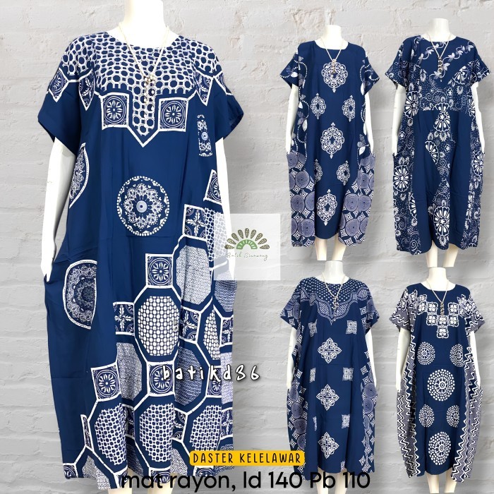 Daster Batik Kelelawar Jumbo "CEMPAKA NAVY" Bahan Rayon Super Premium - Kincir-Bercorak