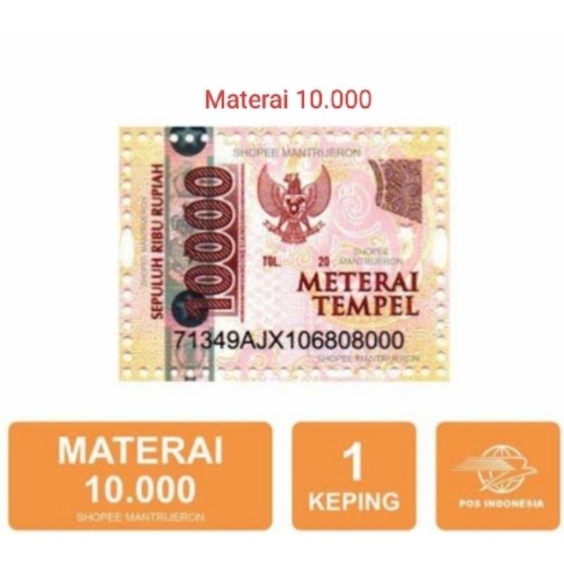 

Materai 10000 Materai Tempel TERUJI LOLOS SINAR UV ULTRAVIOLET - MATERAI BARU BUKAN BEKAS 100% ORIGINAL POS( Gratis Ongkir )