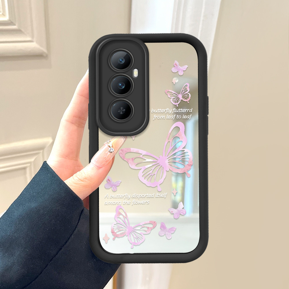 Casing Hp Untuk Realme C65 Soft Phone Case Cesing Soft Cover Pink Butterfly 8027 Mode Mirror Kesing 